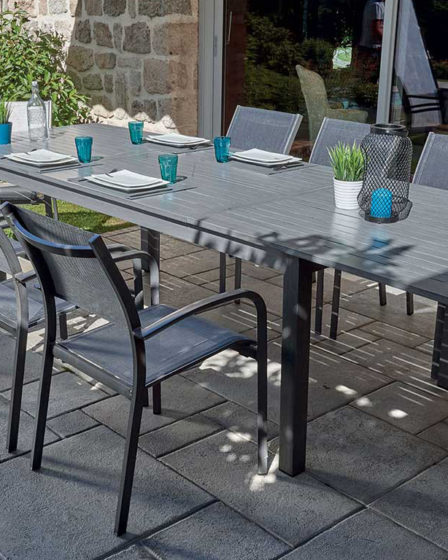 salon de jardin en aluminium imitation bois