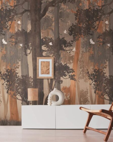 papier peint motif nature mocha mousse