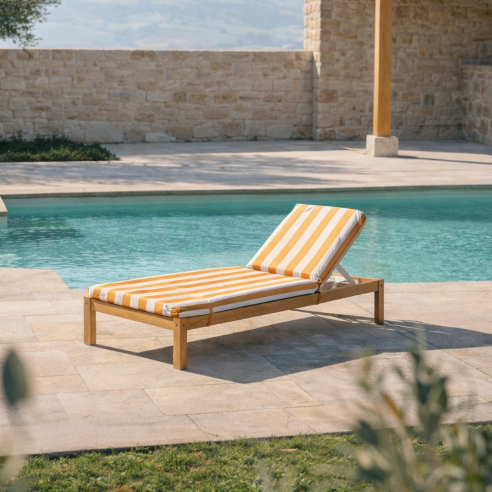 matelas coussin bain de soleil rayé jaune et blanc