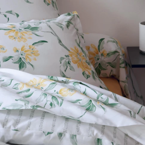 Taie de traversin en percale de coton à motif floral 86 x 140 cm Vert