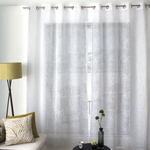 Voilage brodé motif feuillage 140 x 240 cm Blanc