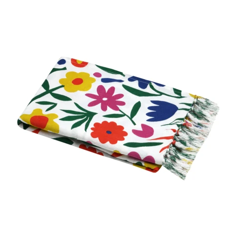 Fouta polycoton légère motif floral 90 x 180 cm Vert