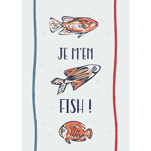 Lot de 3 torchons message poissons en coton 50 x 70 cm Ecru