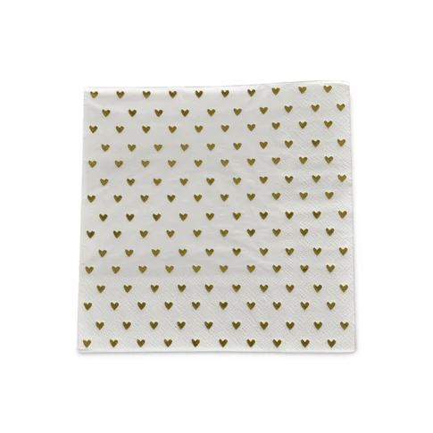 Lot de 20 serviettes en papier coeurs 33 x 33 cm Doré