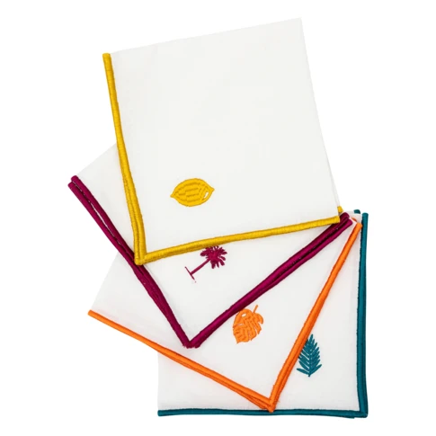 Lot de 4 serviettes de table brodées 40 x 40 cm Blanc