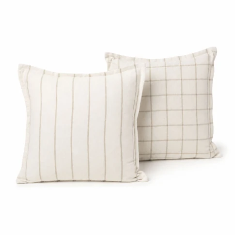 Housse de coussin  recto-verso 100% coton rayures et carreaux LOURMARIN