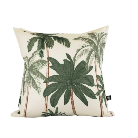 Coussin d'extérieur déperlant imprimé palmiers 45 x 45 cm Ecru