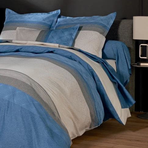 Taie de traversin haut de gamme en satin de coton motif géométrique 86 x 140 cm Bleu