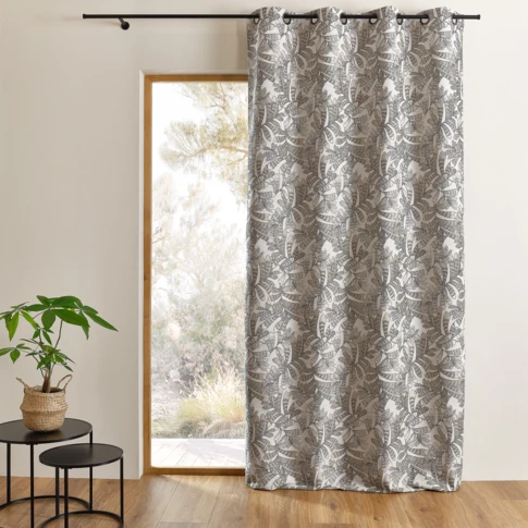 Rideau tamisant jacquard à motifs végétaux 140 x 260 cm Naturel