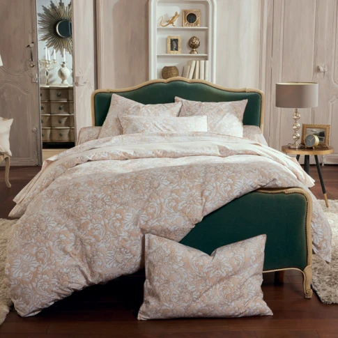 Housse de couette en percale de coton motif ornemental classique 140 x 200 cm Beige
