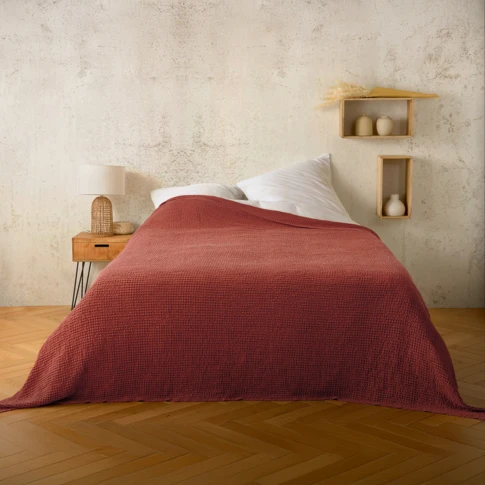 Plaid en coton nid d’abeille 125 x 150 cm Terracotta