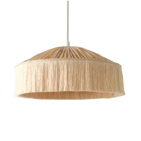 Abat-jour suspension en papier façon raphia et franges 0 cm Naturel