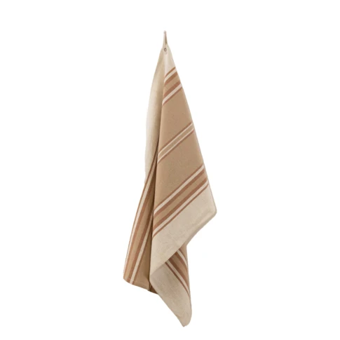 Torchon en coton et lin à rayures 50 x 70 cm Marron Brun