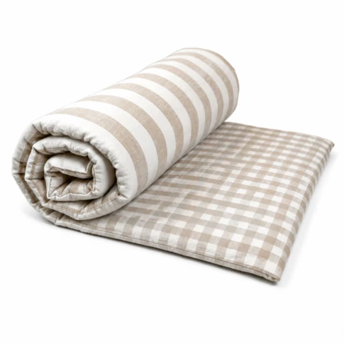 Édredon réversible coton flammé motifs rayures et carreaux LOURMARIN 70 x 200 cm BEIGE