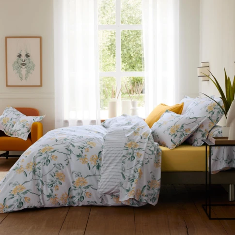 Housse de couette en percale de coton à motif floral 140 x 200 cm Vert