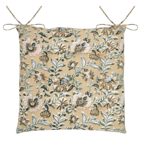 Galette de chaise motif floral élégant 38 x 38 cm Jaune moutarde