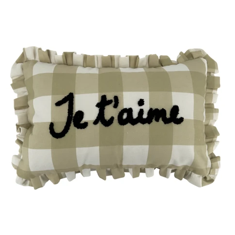 Coussin rectangulaire à carreaux "Je t'aime"
