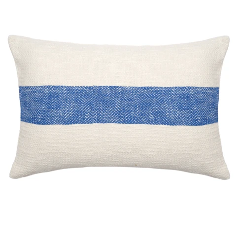 Housse de coussin rectangulaire en chambray à bande centrale 40 x 60 cm Bleu