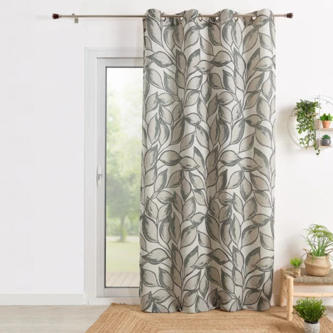 Rideau poly-lin imprimé feuilles aquarelle