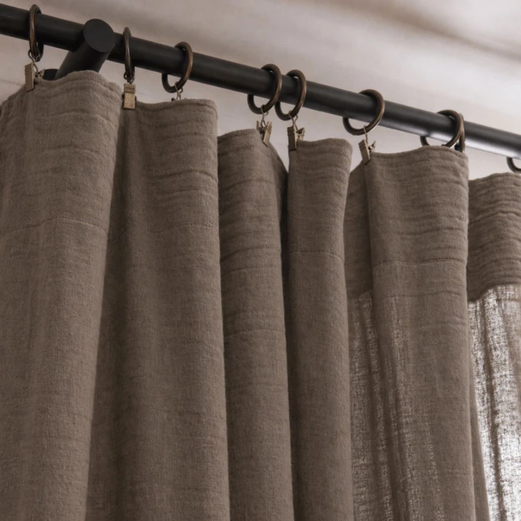 Rideau gaze de coton ajustable finition bourdon