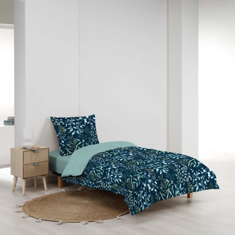 Conjunto de cama de 2 peças, 100 % algodão, com estampado vegetal: capa de edredão + fronha