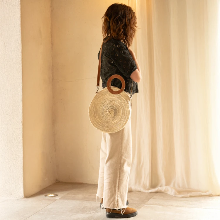 Panier rond anse cuir