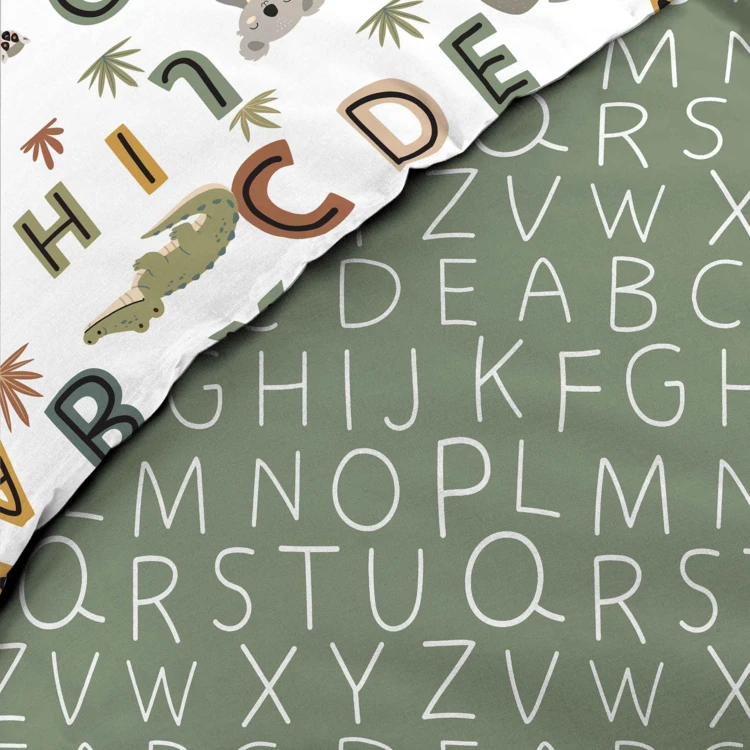 Parure de lit enfant réversible en coton motif alphabet et animaux