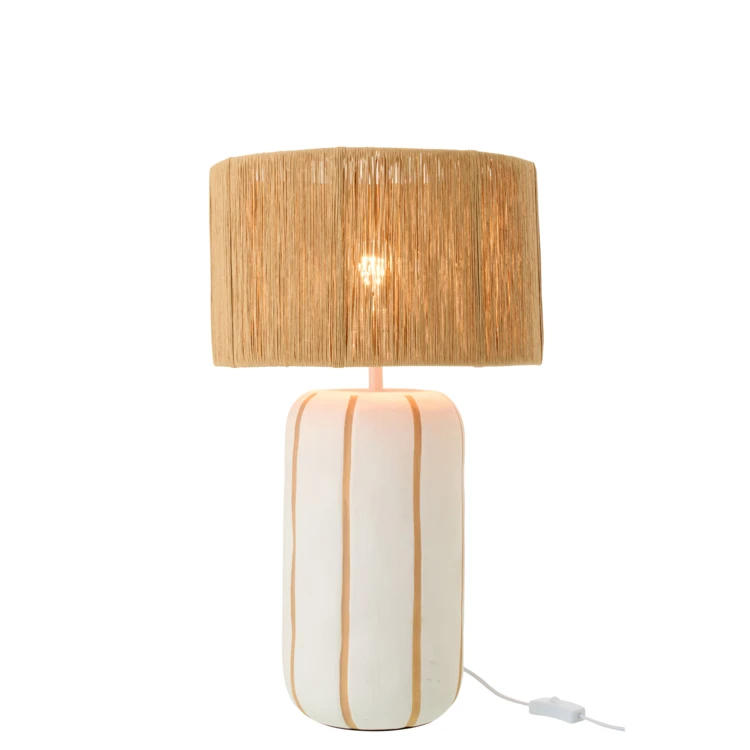 Getöpferte Tischlampe mit zylindrischem Schirm