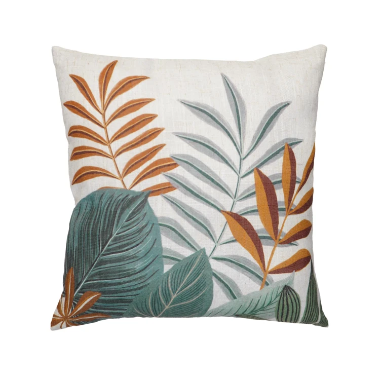 Coussin décoratif déhoussable en poly-lin imprimé à motif tropical