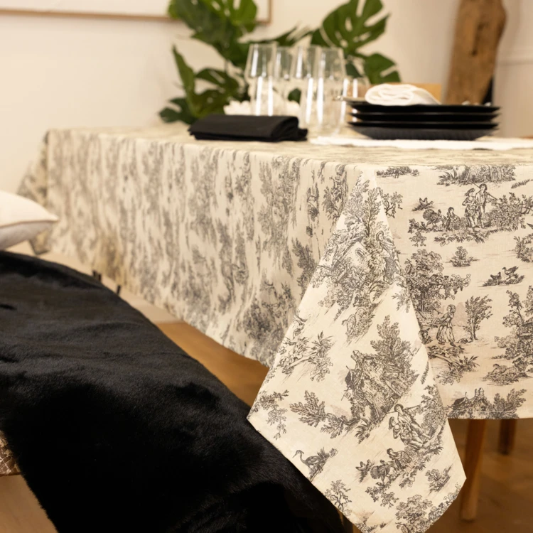 Mantel rectangular plastificado con estampado Toile de Jouy