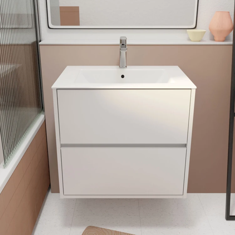 Meuble de salle de bains suspendu 2 tiroirs avec vasque
