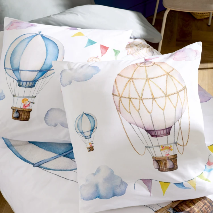 Funda de almohada infantil de algodón percal en forma de globo