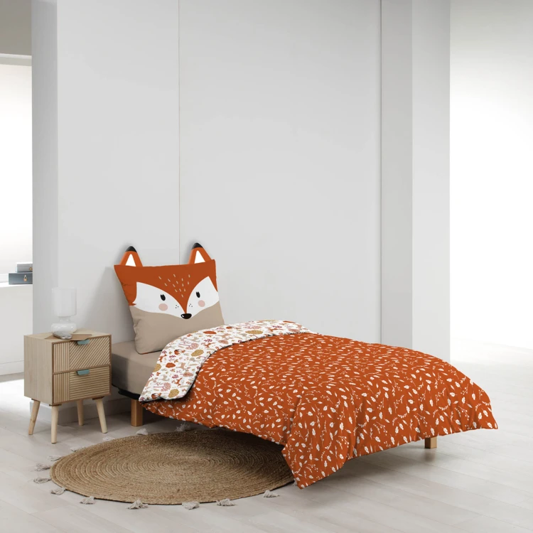Parure de lit enfant réversible en coton motif renard et nature