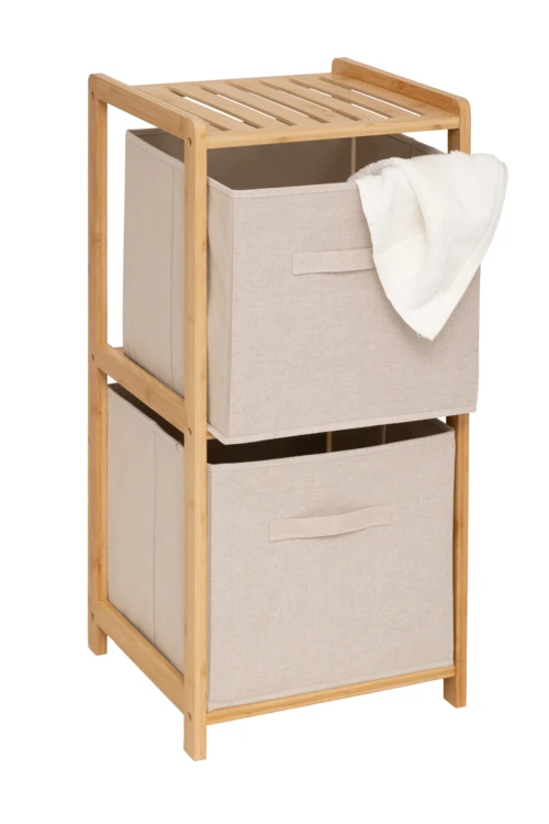 Étagère de rangement 2 niveaux avec boîtes tissu