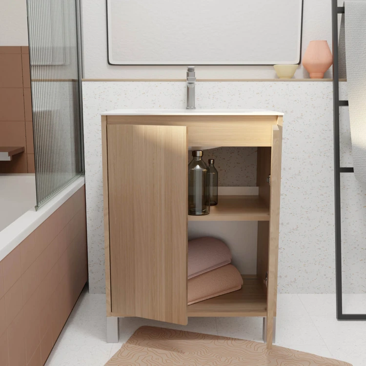 Meuble de salle de bains sur pieds avec 2 portes et vasque
