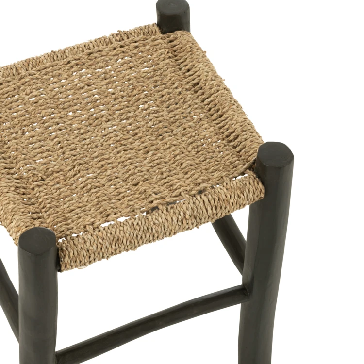 Tabouret carré en bois de teck et jonc de mer