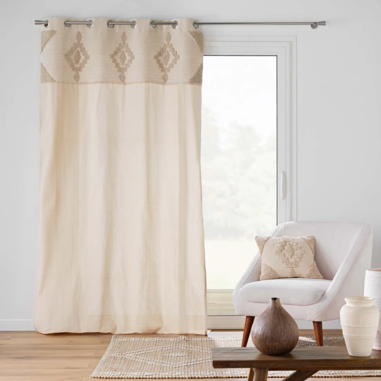 Poly-katoenen vitrage met decoratieve strook