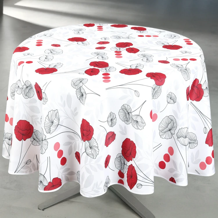 Runde fleckenabweisende Tischdecke mit Mohnblumenmotiv