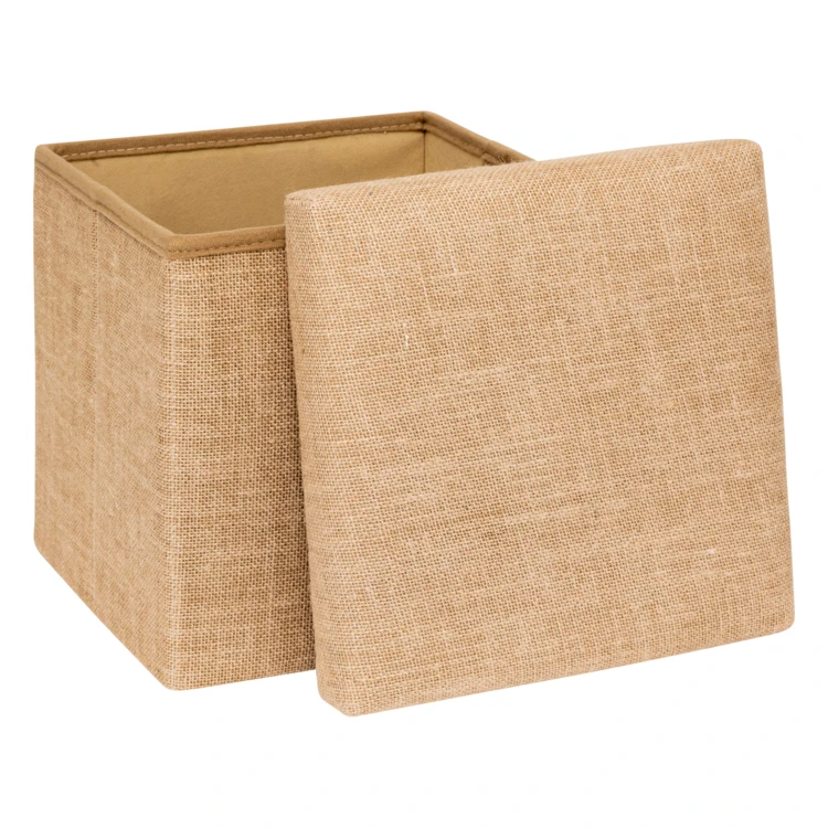 Pouf de rangement pliant toile de jute