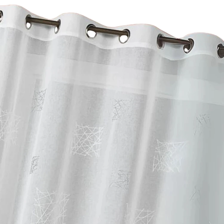 Tenda trasparente ricamata, pronta da appendere, con occhielli