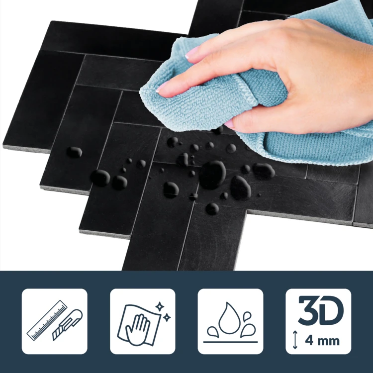 Lot de 4 crédences adhésives murales 3D effet chevron