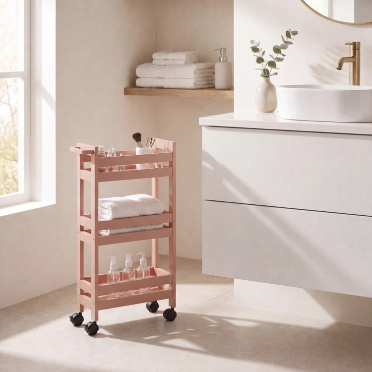 Mobile da bagno con rotelle a 3 ripiani