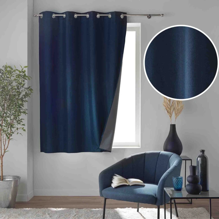 Rideau court occultant à œillets en chambray uni