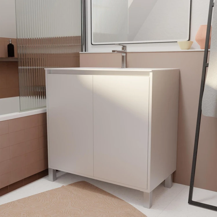 Meuble de salle de bains sur pieds avec 2 portes et vasque