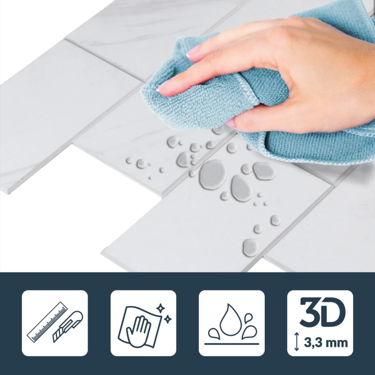 4er-Set selbstklebende 3D-Wandpaneele in Fliesenoptik