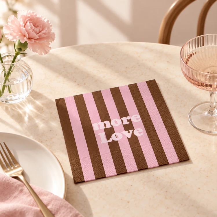 Lot de 20 serviettes en papier MORE LOVE rayées