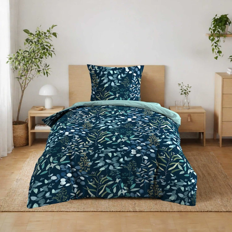 Conjunto de cama de 2 peças, 100 % algodão, com estampado vegetal: capa de edredão + fronha