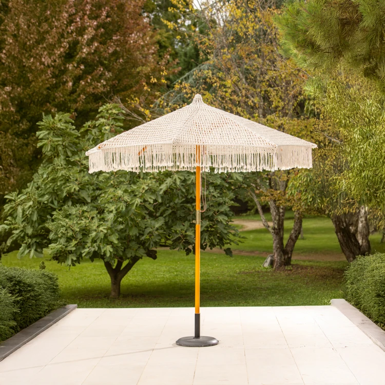 Parasol macramé en polycoton avec toile occultante