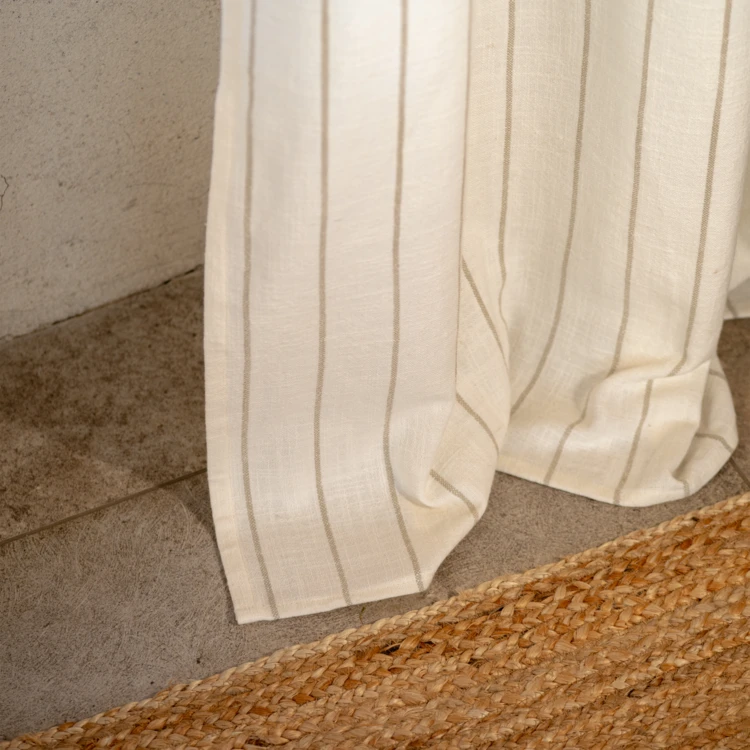 Rideau 100% coton à rayures beige LOURMARIN