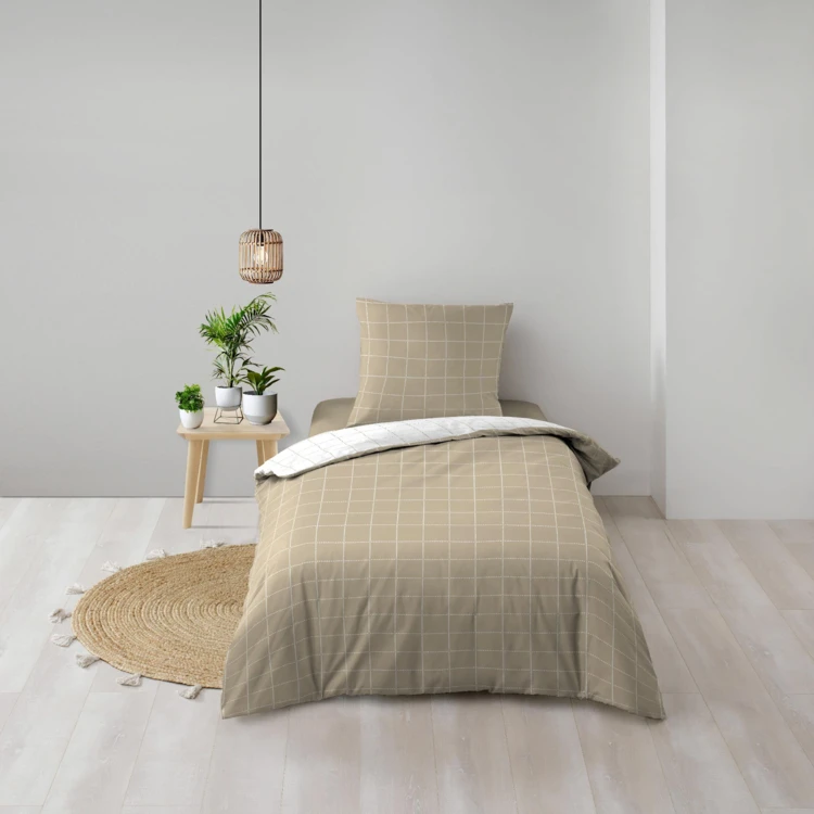 Juego de cama de 2 piezas reversible de algodón con estampado de cuadros + funda de almohada
